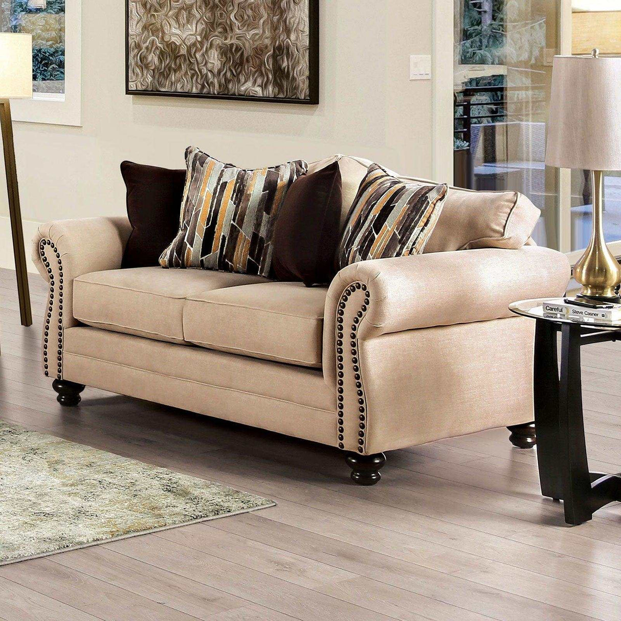 Kailyn Sand Stationary Sofa & Loveseat by Furniture of America at Eve Furniture