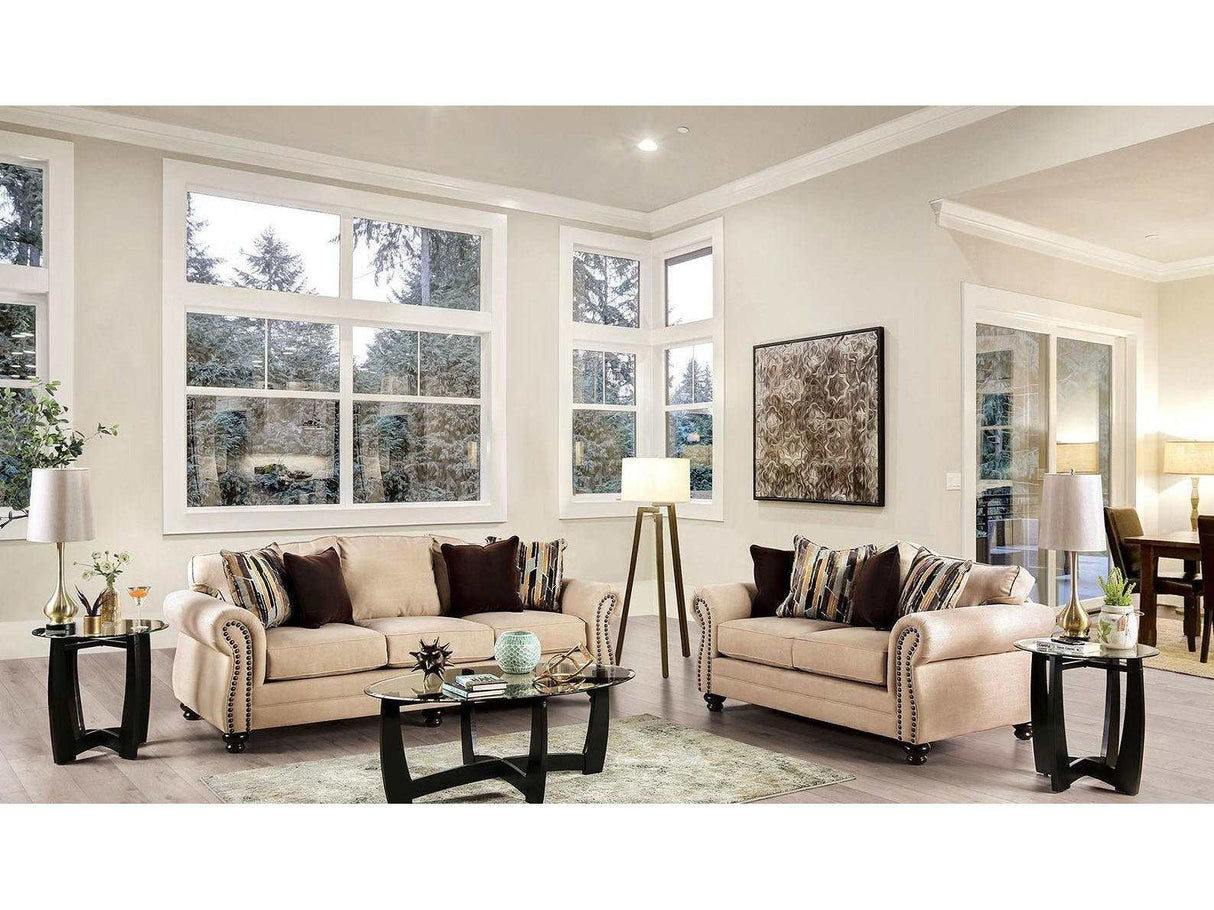Kailyn Sand Stationary Sofa & Loveseat by Furniture of America at Eve Furniture