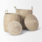 Kairi Set of 2 Seagrass Floor Baskets w/ Lids and Handles by Mercana at Eve Furniture