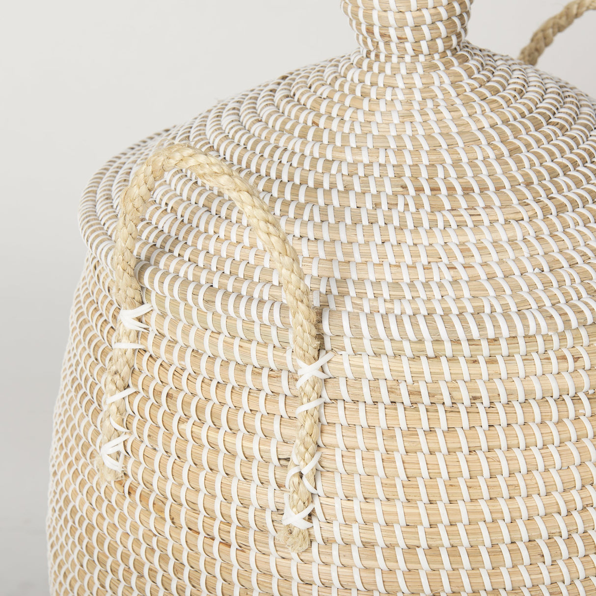 Kairi Set of 2 Seagrass Floor Baskets w/ Lids and Handles by Mercana at Eve Furniture