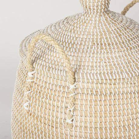 Kairi Set of 2 Seagrass Floor Baskets w/ Lids and Handles by Mercana at Eve Furniture
