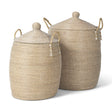 Kairi Set of 2 Seagrass Floor Baskets w/ Lids and Handles by Mercana at Eve Furniture