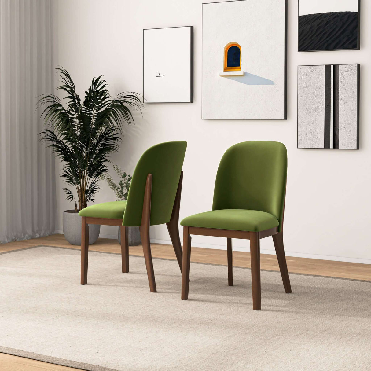 Kaitlyn Mid-Century Modern Dining Chair (Set of 2) Cream Linen