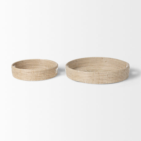 Kalama Set of 2 Large Round Seagrass Trays w/ Handles by Mercana at Eve Furniture