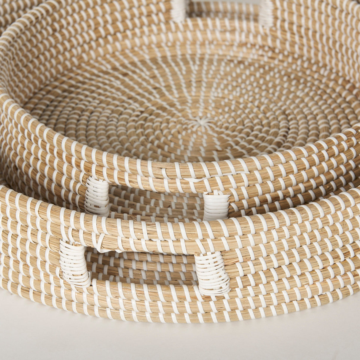 Kalama Set of 2 Large Round Seagrass Trays w/ Handles by Mercana at Eve Furniture