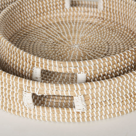Kalama Set of 2 Large Round Seagrass Trays w/ Handles by Mercana at Eve Furniture