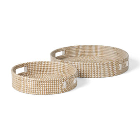 Kalama Set of 2 Large Round Seagrass Trays w/ Handles by Mercana at Eve Furniture