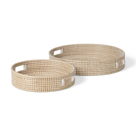 Kalama Set of 2 Large Round Seagrass Trays w/ Handles by Mercana at Eve Furniture