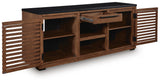 Kallari Warm Brown and Matte Black 2 Door Credenza by Ashley at Eve Furniture