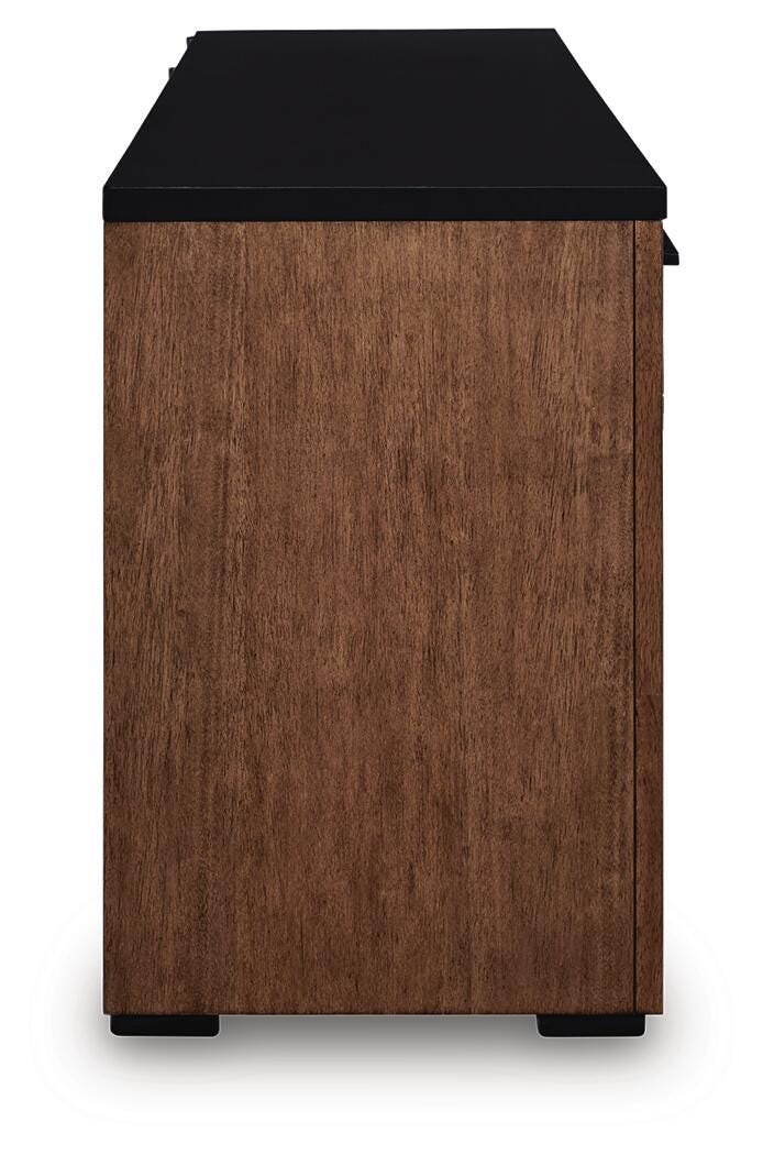 Kallari Warm Brown and Matte Black 2 Door Credenza by Ashley at Eve Furniture