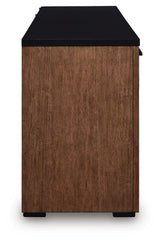 Kallari Warm Brown and Matte Black 2 Door Credenza by Ashley at Eve Furniture