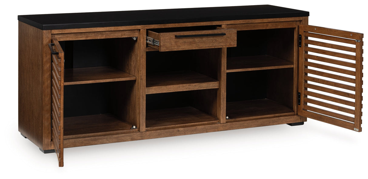 Kallari Warm Brown and Matte Black 2 Door Credenza by Ashley at Eve Furniture
