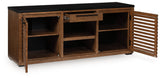 Kallari Warm Brown and Matte Black 2 Door Credenza by Ashley at Eve Furniture