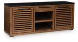 Kallari Warm Brown and Matte Black 2 Door Credenza by Ashley at Eve Furniture
