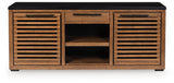 Kallari Warm Brown and Matte Black 2 Door Credenza by Ashley at Eve Furniture
