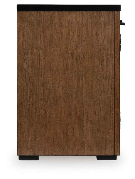 Kallari Warm Brown and Matte Black 2 Door Credenza by Ashley at Eve Furniture
