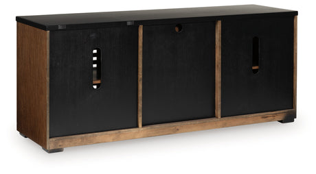 Kallari Warm Brown and Matte Black 2 Door Credenza by Ashley at Eve Furniture
