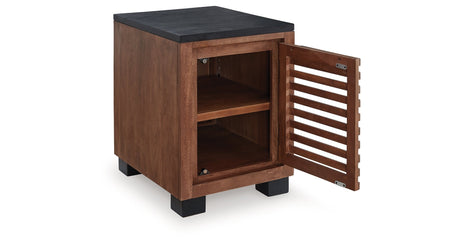 Kallari Warm Brown and Matte Black Chairside End Table by Ashley at Eve Furniture