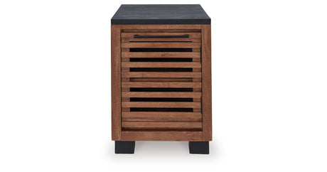 Kallari Warm Brown and Matte Black Chairside End Table by Ashley at Eve Furniture
