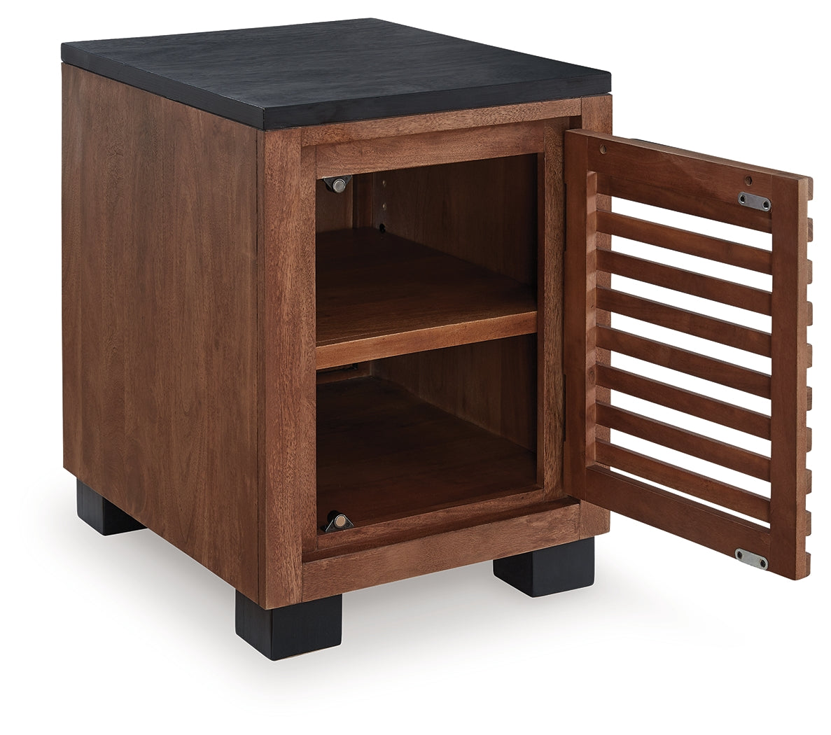 Kallari Warm Brown and Matte Black Chairside End Table by Ashley at Eve Furniture