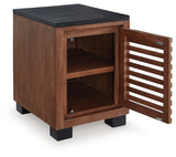 Kallari Warm Brown and Matte Black Chairside End Table by Ashley at Eve Furniture