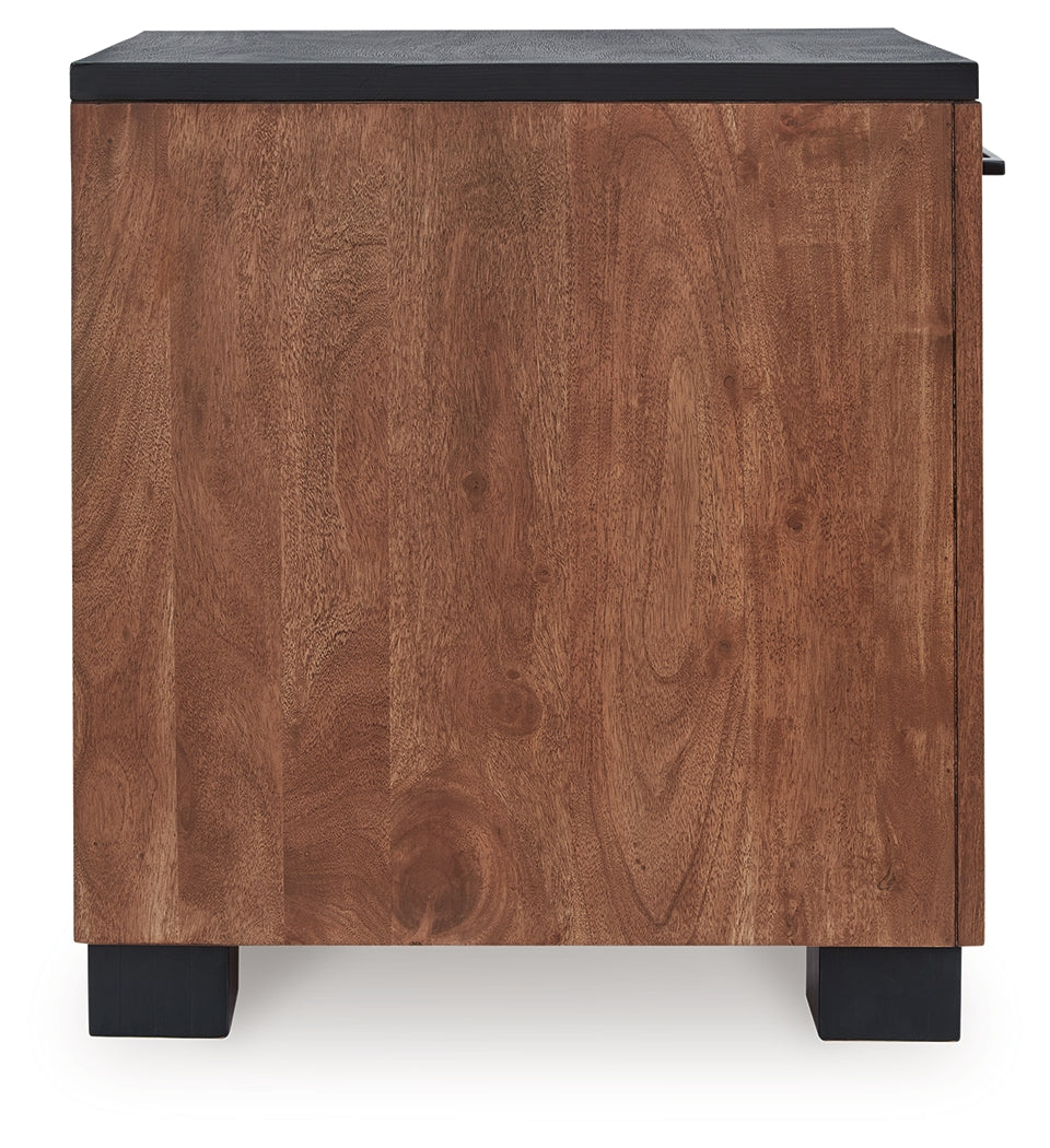 Kallari Warm Brown and Matte Black Chairside End Table by Ashley at Eve Furniture
