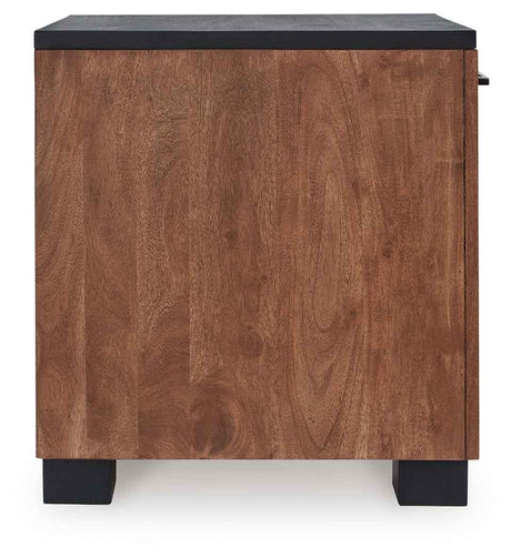 Kallari Warm Brown and Matte Black Chairside End Table by Ashley at Eve Furniture