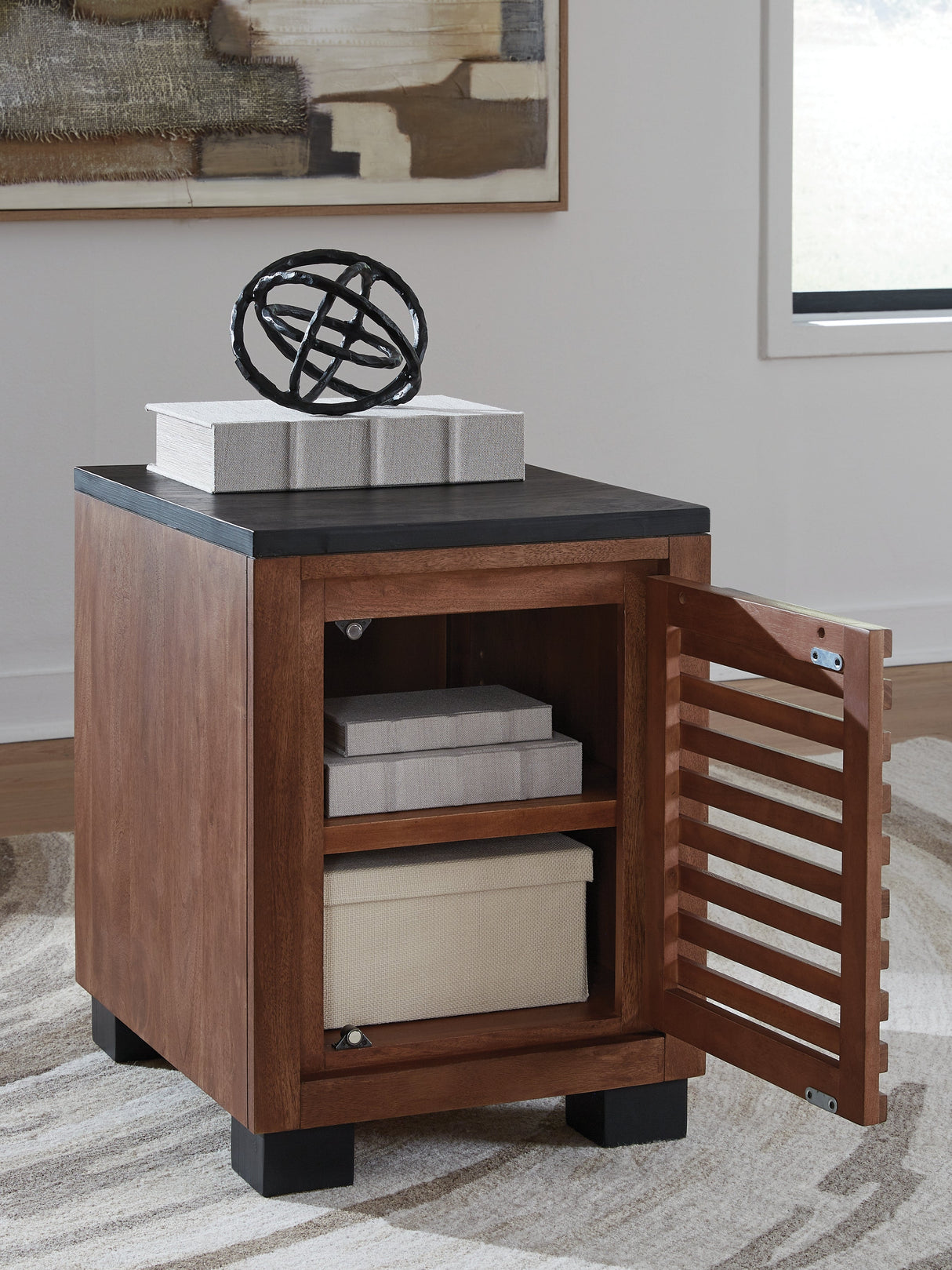 Kallari Warm Brown and Matte Black Chairside End Table by Ashley at Eve Furniture