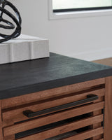 Kallari Warm Brown and Matte Black Chairside End Table by Ashley at Eve Furniture