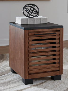 Kallari Warm Brown and Matte Black Chairside End Table by Ashley at Eve Furniture