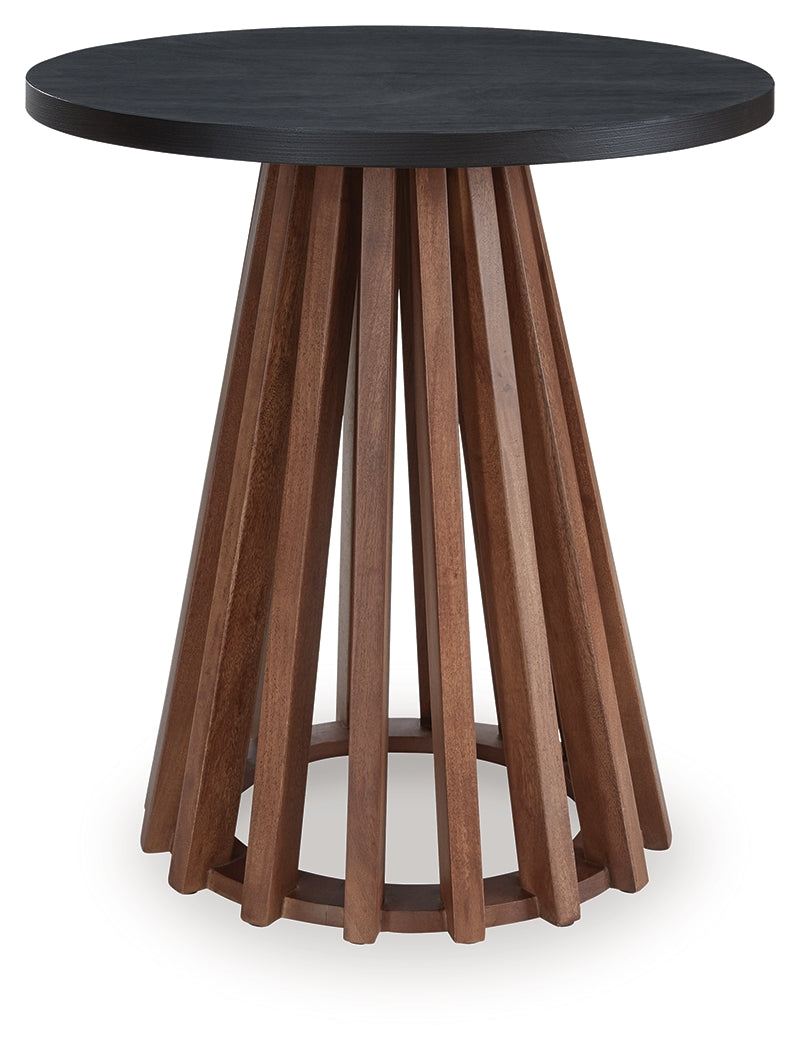 Kallari Warm Brown and Matte Black End Table by Ashley at Eve Furniture