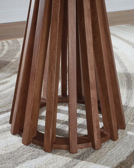 Kallari Warm Brown and Matte Black End Table by Ashley at Eve Furniture