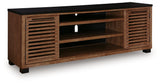 Kallari Warm Brown/Black 84" TV Stand by Ashley at Eve Furniture