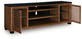 Kallari Warm Brown/Black 84" TV Stand by Ashley at Eve Furniture