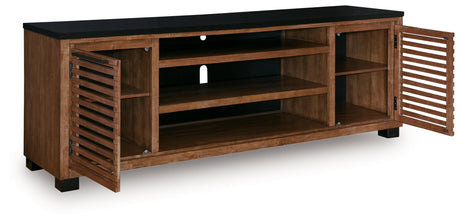 Kallari Warm Brown/Black 84" TV Stand by Ashley at Eve Furniture