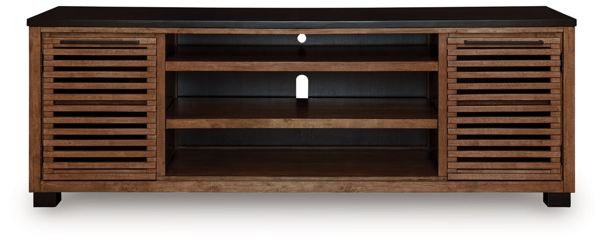 Kallari Warm Brown/Black 84" TV Stand by Ashley at Eve Furniture
