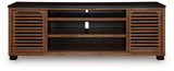 Kallari Warm Brown/Black 84" TV Stand by Ashley at Eve Furniture