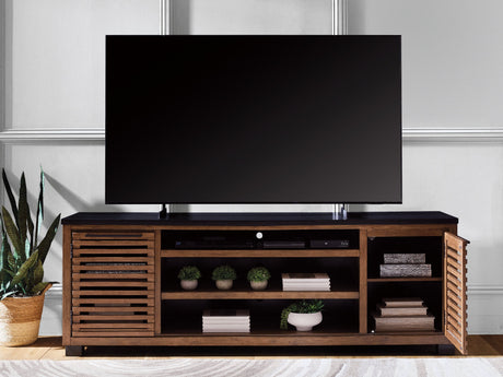 Kallari Warm Brown/Black 84" TV Stand by Ashley at Eve Furniture