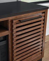 Kallari Warm Brown/Black 84" TV Stand with Electric Fireplace by Ashley at Eve Furniture
