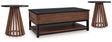 Kallari Warm Brown/Black Lift-Top Coffee Table and 2 End Tables by Ashley at Eve Furniture