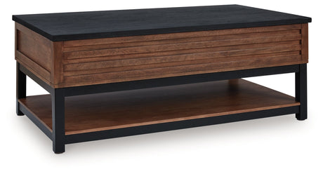 Kallari Warm Brown/Black Lift-Top Coffee Table by Ashley at Eve Furniture