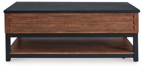 Kallari Warm Brown/Black Lift-Top Coffee Table by Ashley at Eve Furniture