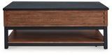 Kallari Warm Brown/Black Lift-Top Coffee Table by Ashley at Eve Furniture
