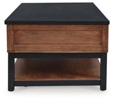Kallari Warm Brown/Black Lift-Top Coffee Table by Ashley at Eve Furniture