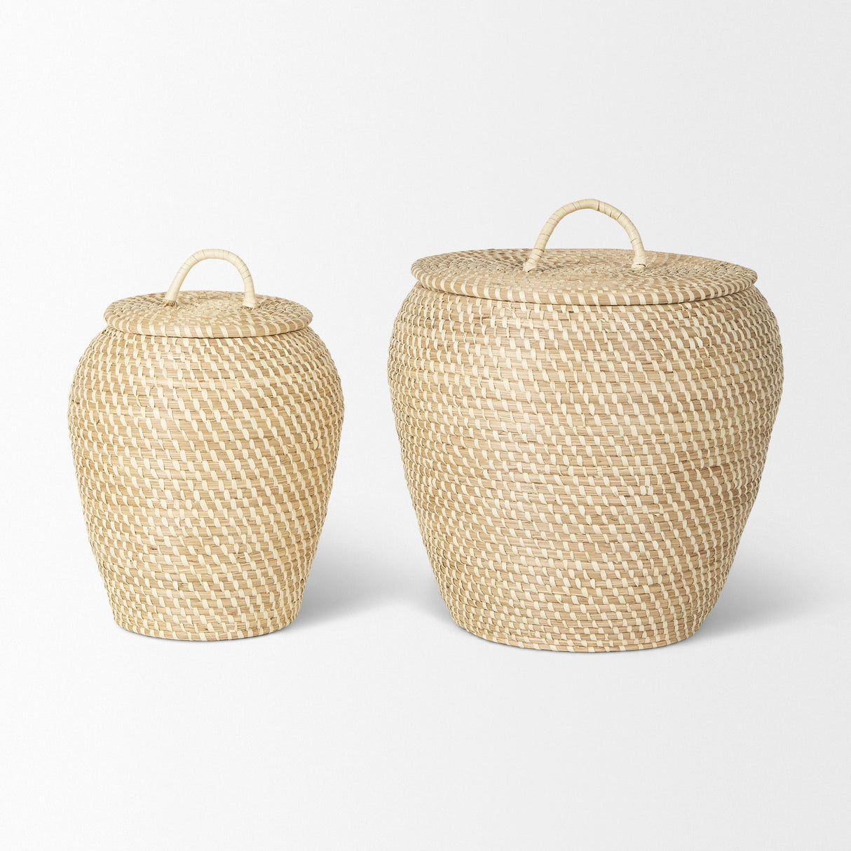 Kalopa Set of 2 Seagrass Floor Baskets w/ Flat Handled Lid by Mercana at Eve Furniture