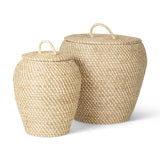 Kalopa Set of 2 Seagrass Floor Baskets w/ Flat Handled Lid by Mercana at Eve Furniture
