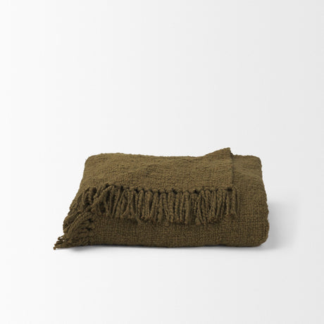Kambal Dark Olive Green Woven Cotton Throw Blanket by Mercana at Eve Furniture