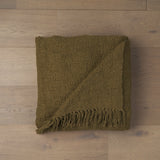 Kambal Dark Olive Green Woven Cotton Throw Blanket by Mercana at Eve Furniture
