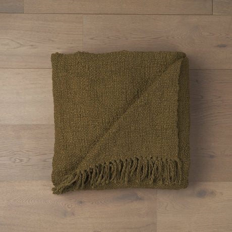 Kambal Dark Olive Green Woven Cotton Throw Blanket by Mercana at Eve Furniture