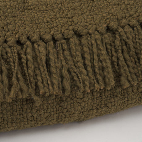 Kambal Dark Olive Green Woven Cotton Throw Blanket by Mercana at Eve Furniture